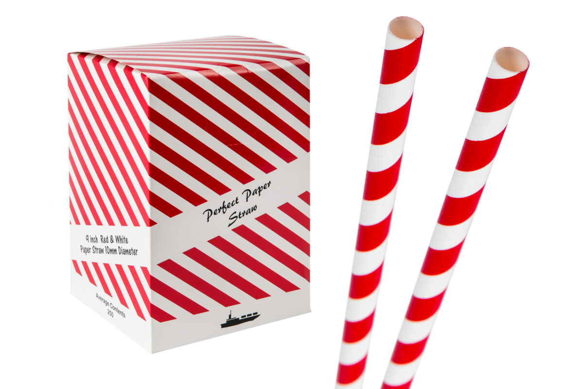 10mm x 9inch red & white smoothie straws