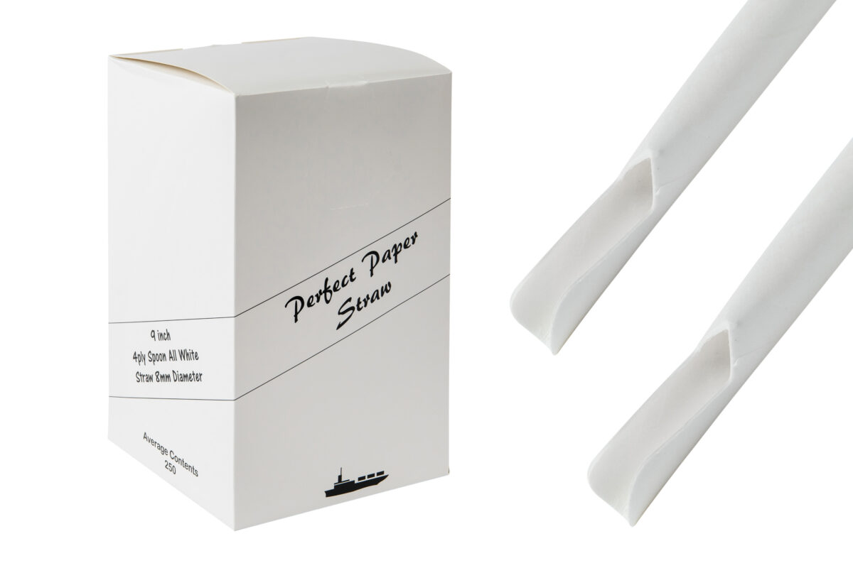 9INCH 8mm 4 Ply Spoon Straw White