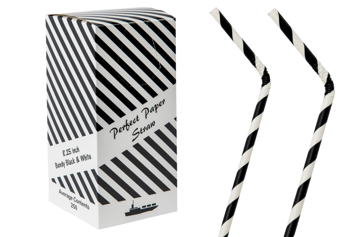 6mm x 8.25 inch black & white Bendy paper straws