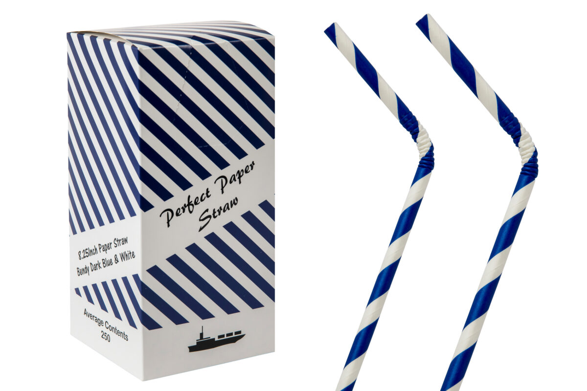 6mm x 8.25 inch dark blue & white Bendy paper straws