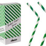 6mm x 8.25 inch dark green & white Bendy paper straws