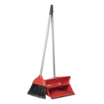 Sparkleit Red Long Handle Dust Pan & Brush Set With Clip