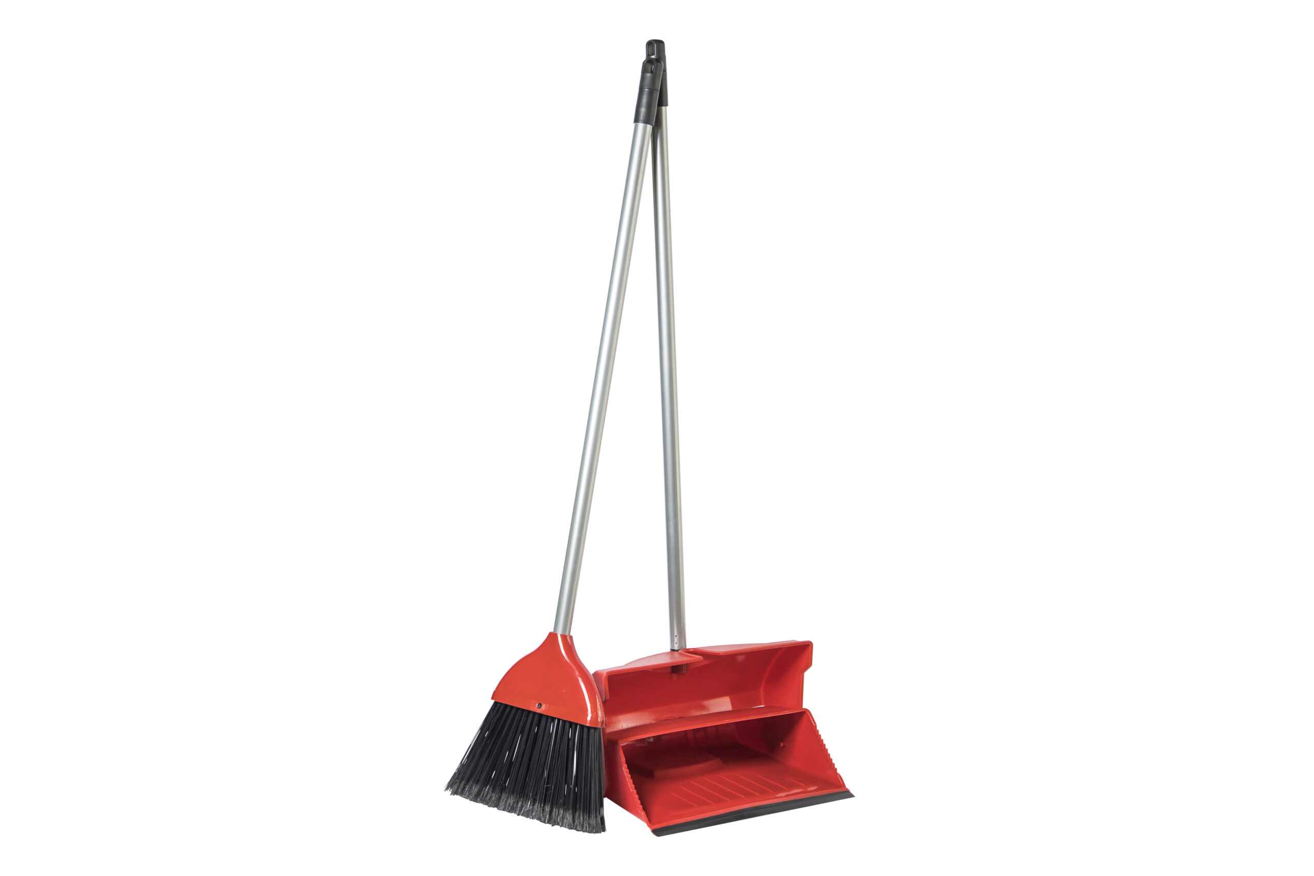 Sparkleit Red Long Handle Dust Pan & Brush Set With Clip