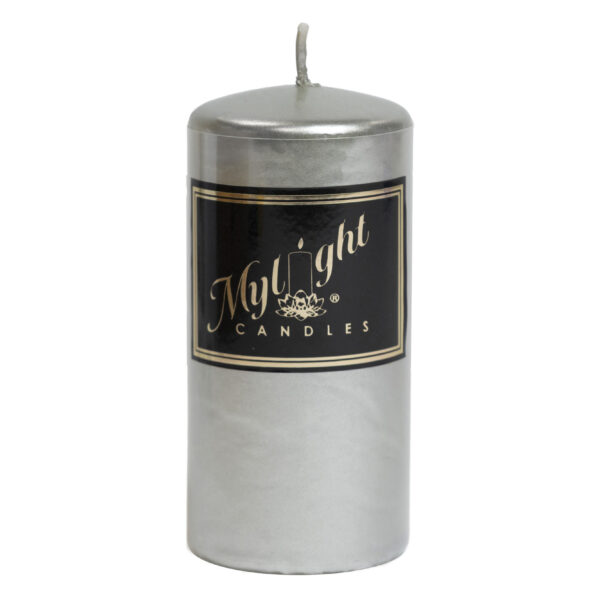 50mm x 100mm Metalic Silver Pillar Candles Retail Pack